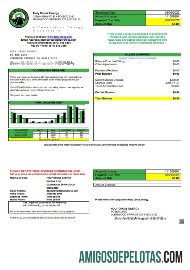 Para baixar modelo de conta de serviços públicos de energia da Santa Cruz dos EUA Colorado em formato Word e PDF